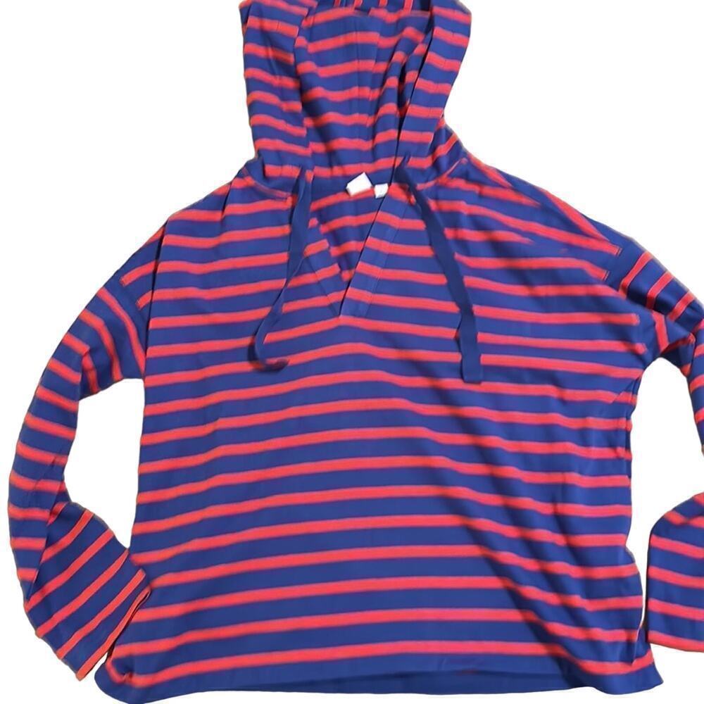 Gap Women’s Boxy Oversized Striped Long Sleeve V-Neck Hoodie Sz L Blue and Red - Picture 4 of 6